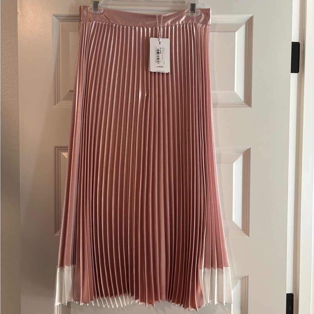 Ted Baker Blush Pink Pleated Midi Skirt with White Contrast Hem - Picture 1 of 4